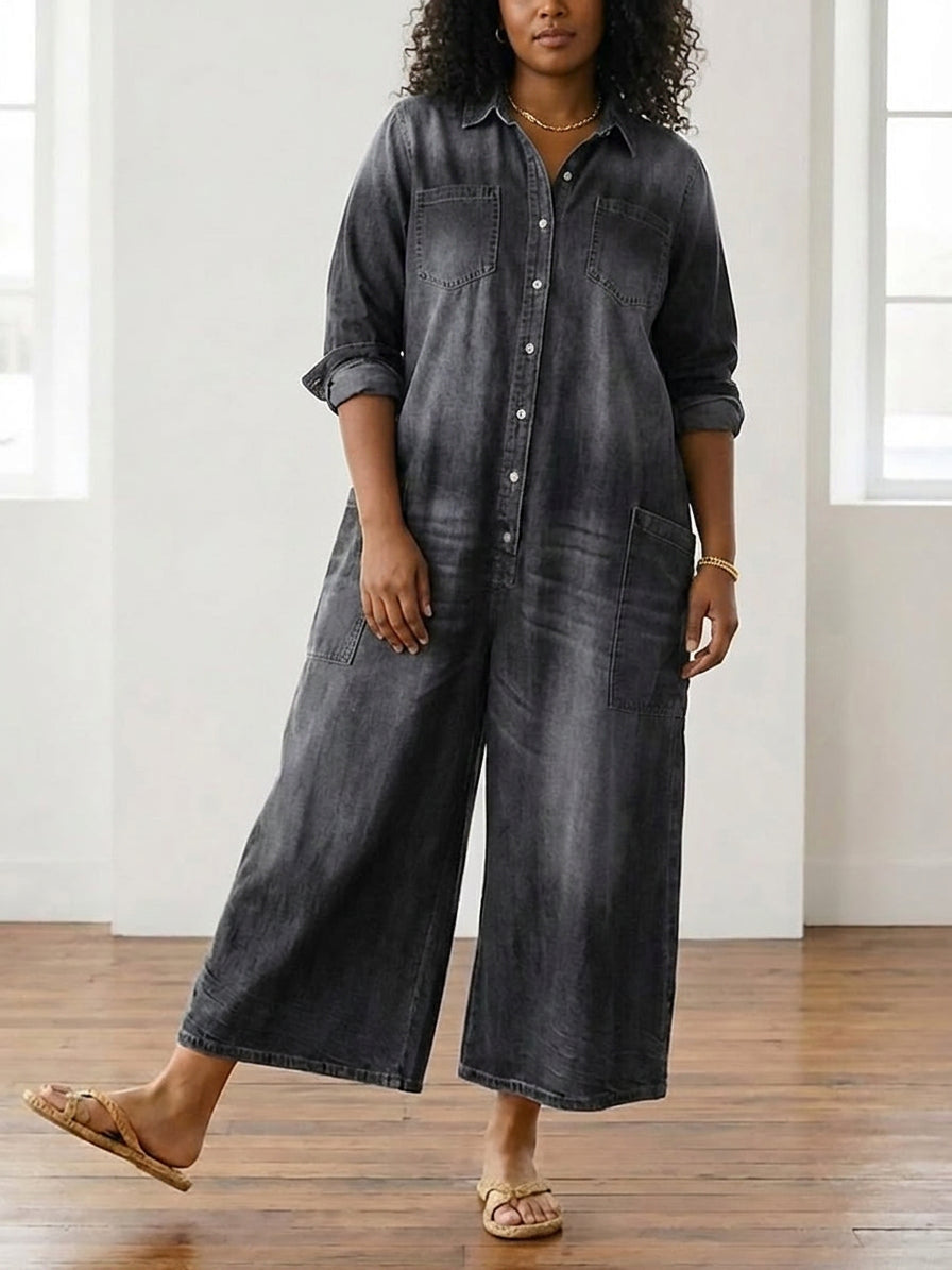 Diana | Tutone in Denim di Cotone Vintage Lavato con Chiusura a Bottoni
