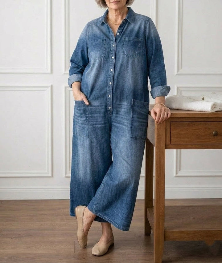 Diana | Tutone in Denim di Cotone Vintage Lavato con Chiusura a Bottoni